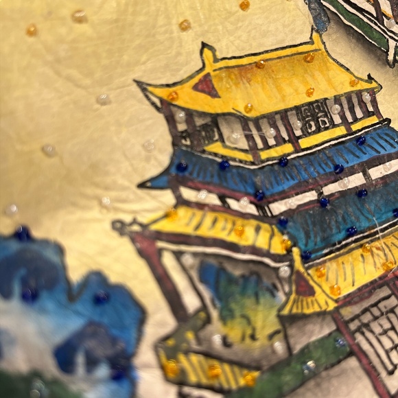 Sharif Hand Painted Japanese Temple Mini Bag with Chain - Picture 5 of 10